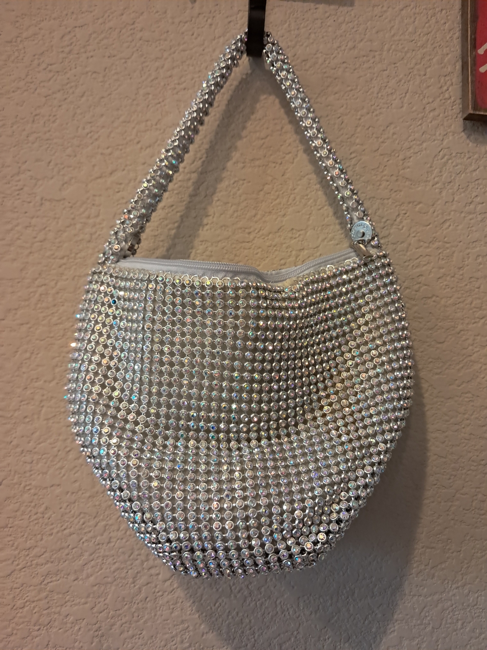 Silver Crystal Embellished Women's Shoulder Bag